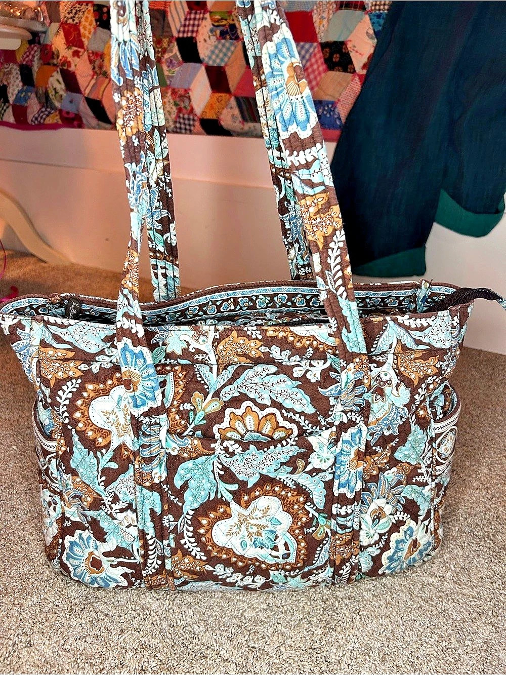 Vera Bradley Vera Tote Floral Brown & Blue